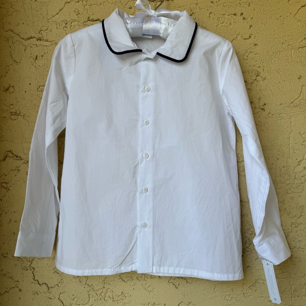 Edgehill Collection White Button-Up Shirt Sz 7 Navy Velvet Trim NWT